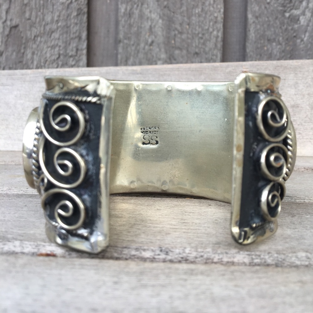 Jasper & Sterling Silver Vintage Mexican Cuff - Picture 6 of 8